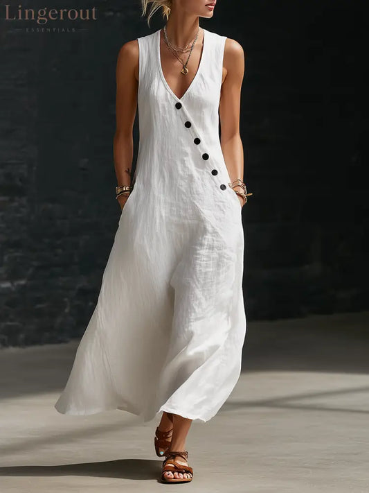 Minimalist And Cozy Button-up Dress - White / S