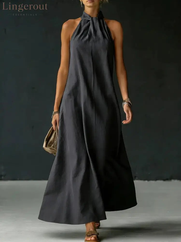 Minimalist & Elegant Halter Maxi Dress - Black / XS