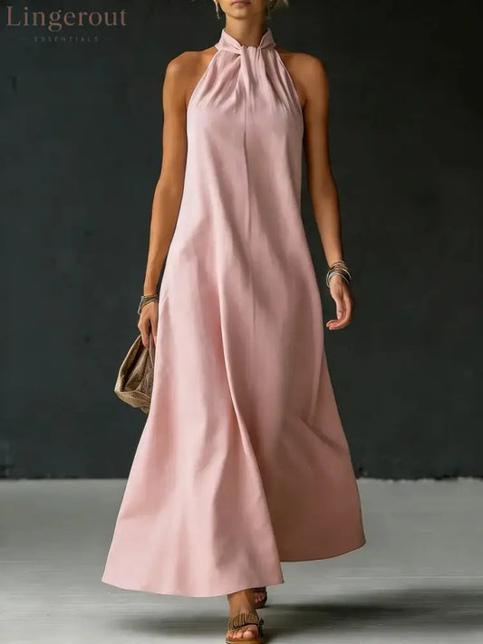 Minimalist & Elegant Halter Maxi Dress - Pink / XS