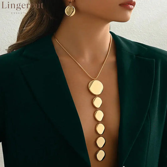 Minimalist Irregular Disc Jewelry Set | Drop Necklace & Hoop Earrings