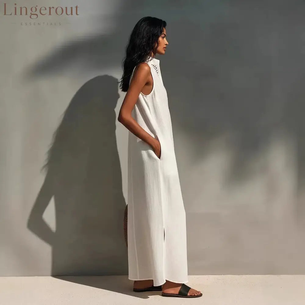 Minimalist Linen Halter Maxi Dress | Sleeveless Office-to-Resort Wear