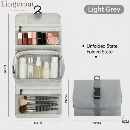 Multi-Layer Hanging Makeup Organizer - Travel Toiletry Bag - Light grey