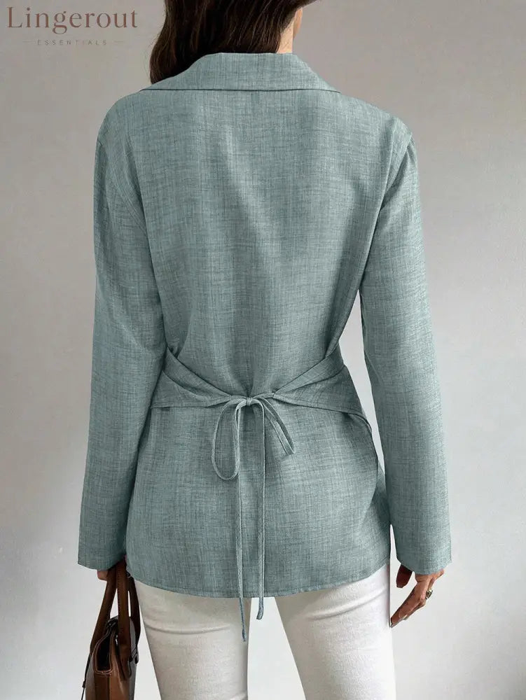 Multi‑Way Wrap‑Tie Long‑Sleeve Linen Blend Shirt
