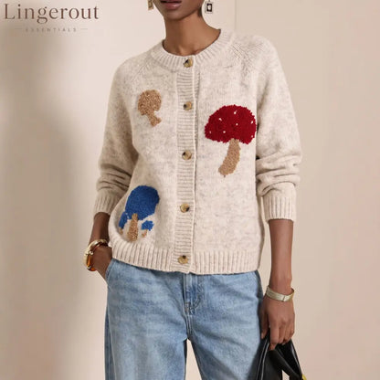 2026 Cross-Border Autumn And Winter New Jacquard Sweater Women’S Cardigan Loose Soft And Waxy Fashion Women’S Round