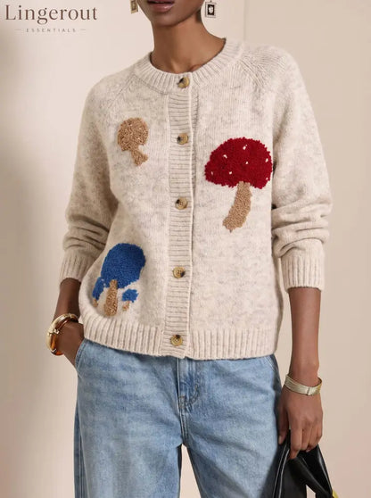 2026 Cross-Border Autumn And Winter New Jacquard Sweater Women’S Cardigan Loose Soft And Waxy Fashion Women’S Round