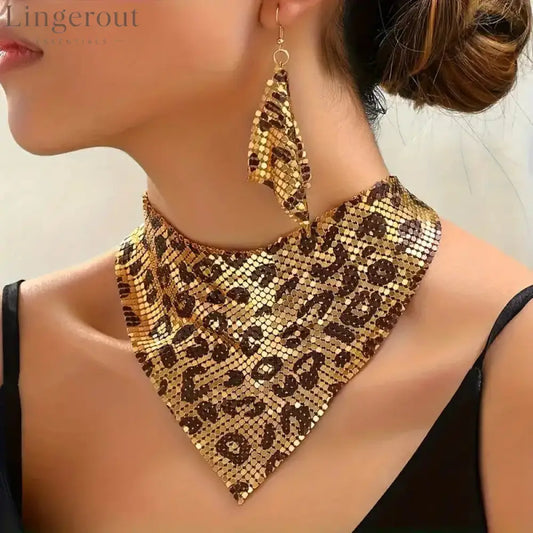 Necklace Jewelry Set Leopard Print Gold Plated Statement Earrings