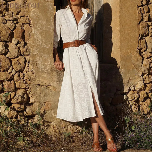 New Autumn Button Shirt Dress Women Long Sleeve With Belt