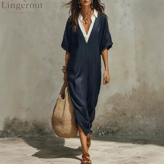 New Casual Bohemian Style Deep V-Neck Long Skirt