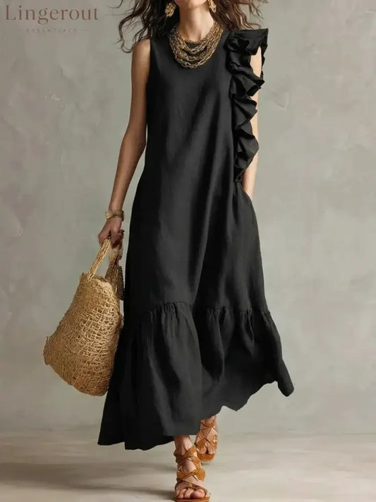 New Irregular Ruffled Sleeveless Women’S Dress - Black / S