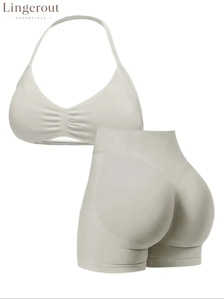 New Women’s Sporty Yoga Set High-Waist Tight-Fitting Shorts and Tank Top - White / XS