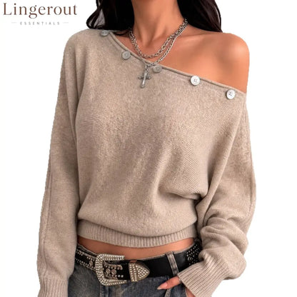 Off-Shoulder Button Detail Knit Top