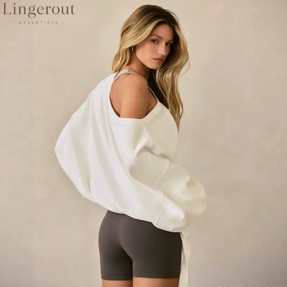 Off Shoulder Drawstring Hem Oversized Sweatshirt