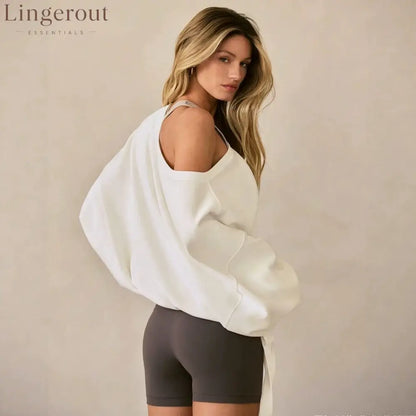 Off Shoulder Drawstring Hem Oversized Sweatshirt