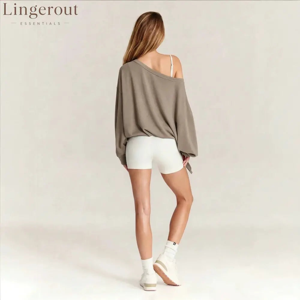 Off Shoulder Drawstring Hem Oversized Sweatshirt