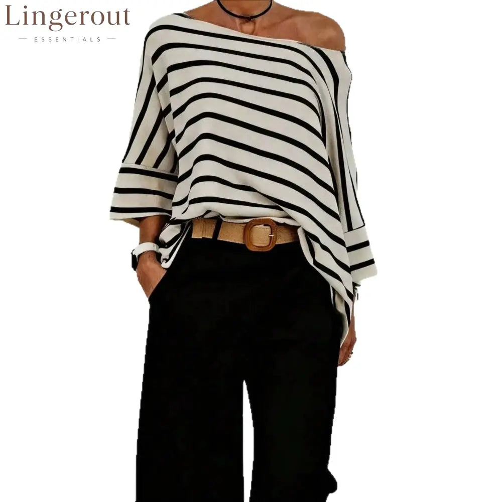 Off-Shoulder Striped Asymmetric Top
