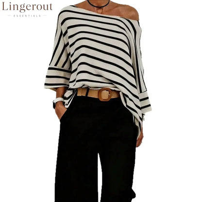 Off-Shoulder Striped Asymmetric Top