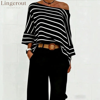 Off-Shoulder Striped Asymmetric Top