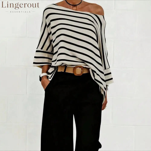 Off-Shoulder Striped Asymmetric Top