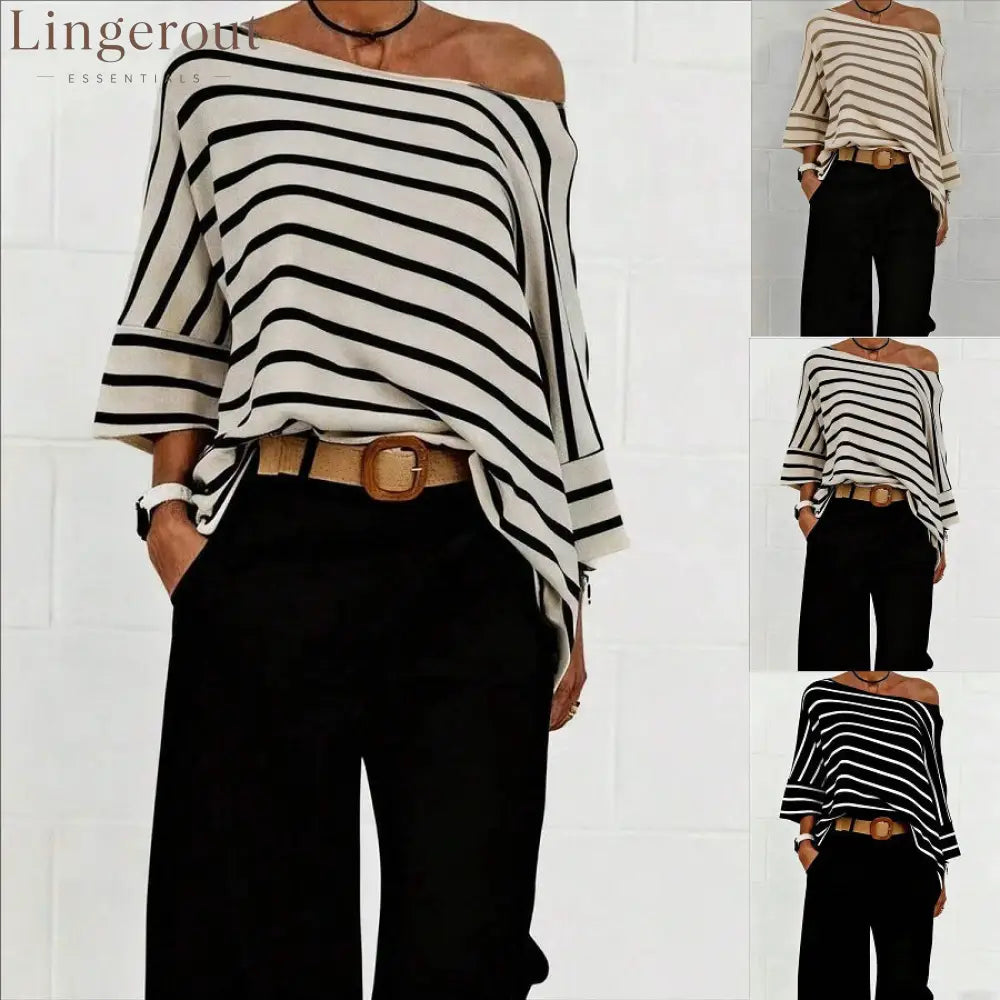 Off-Shoulder Striped Asymmetric Top