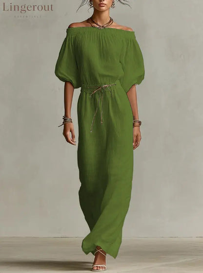 Off‑The‑Shoulder Linen‑Blend Maxi Dress - Olive / S