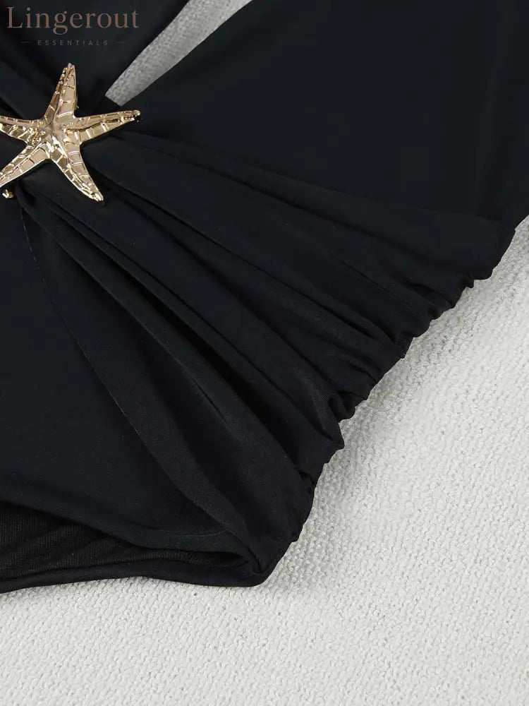 One Piece Swimsuit with Cover up Skirt Starfish Swimwear Sets for Women Halter Bathing Suits Vacation Beach Dresses
