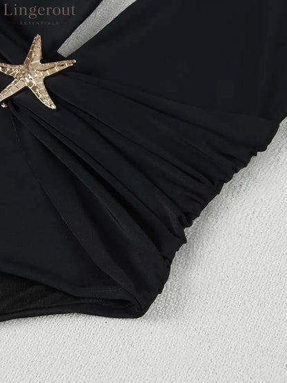 One Piece Swimsuit with Cover up Skirt Starfish Swimwear Sets for Women Halter Bathing Suits Vacation Beach Dresses
