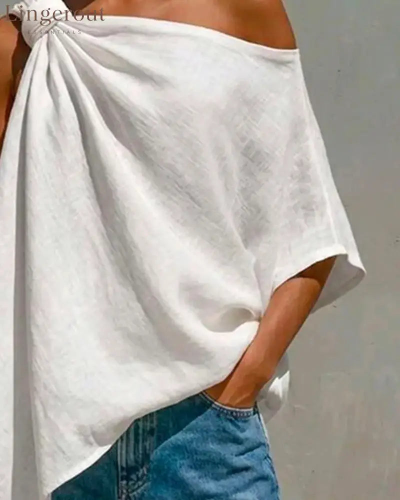 One-Shoulder Knot Asymmetric Blouses