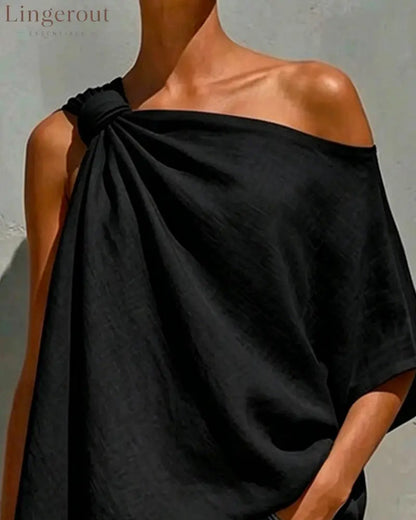 One-Shoulder Knot Asymmetric Blouses
