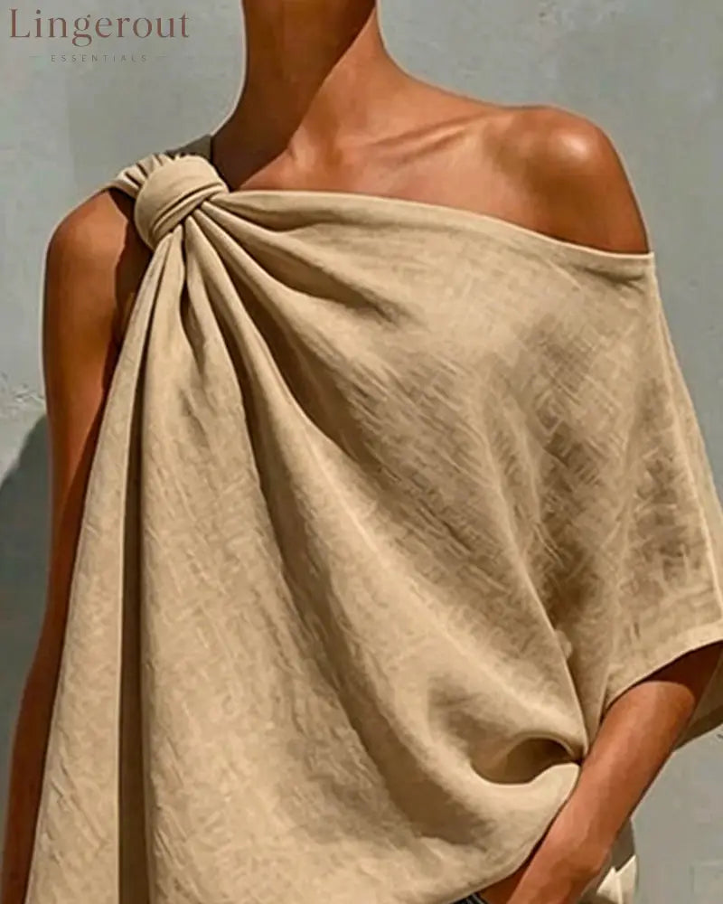 One-Shoulder Knot Asymmetric Blouses