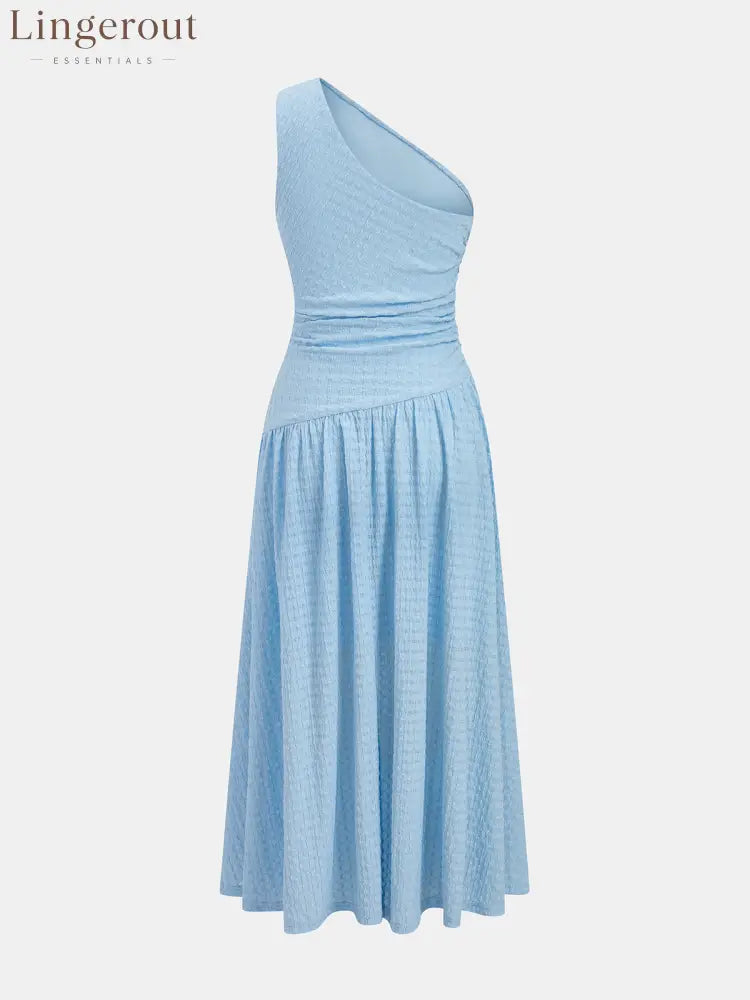 One-Shoulder Ruched Textured Midi Dress