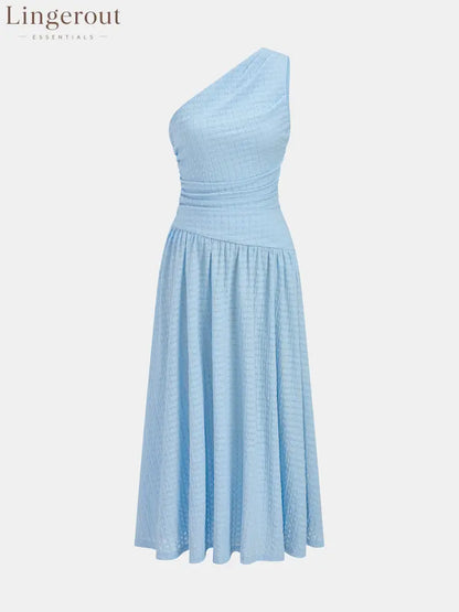 One-Shoulder Ruched Textured Midi Dress