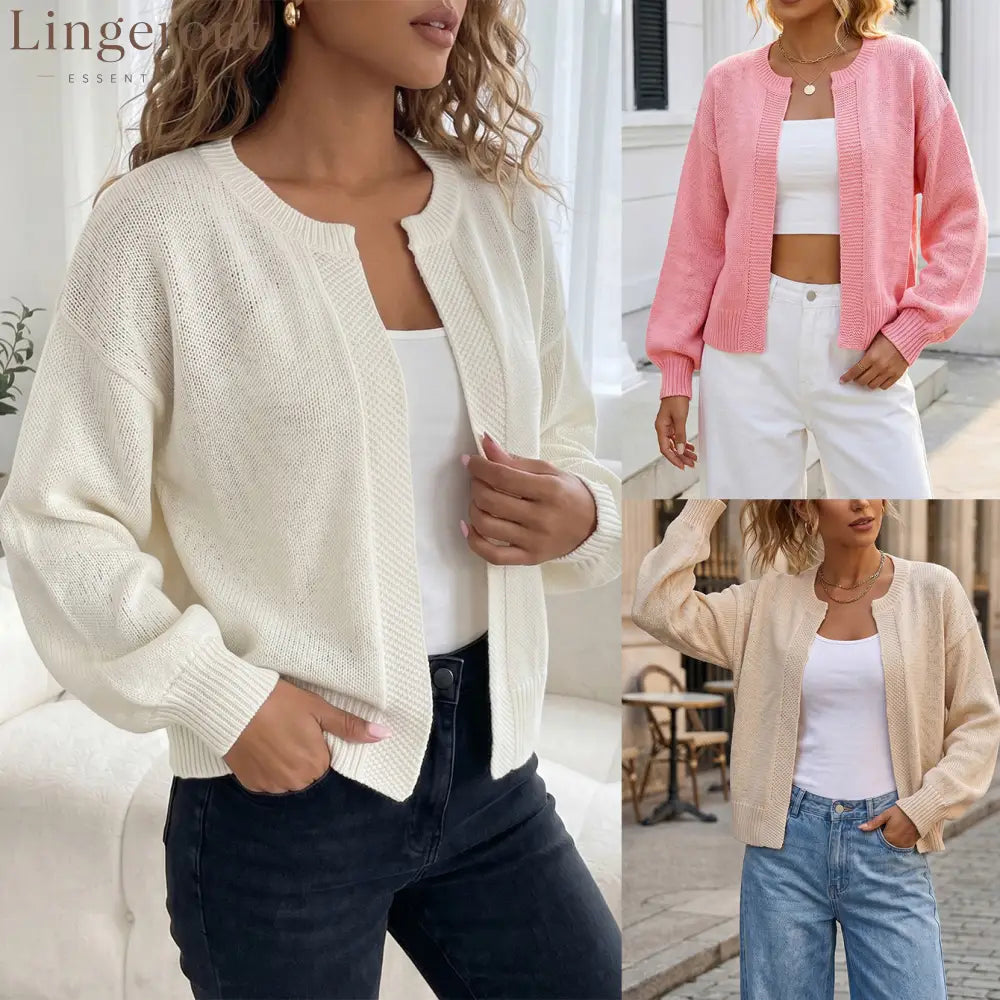 Open-Front Textured Knit Cardigan