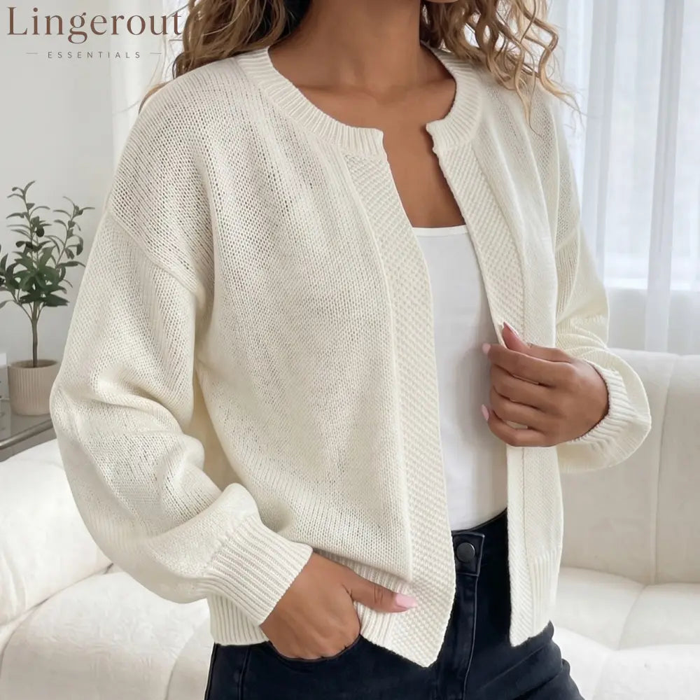 Open-Front Textured Knit Cardigan