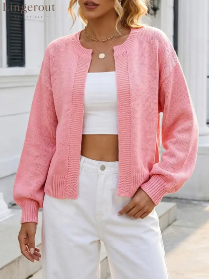 Open-Front Textured Knit Cardigan - Pink / S
