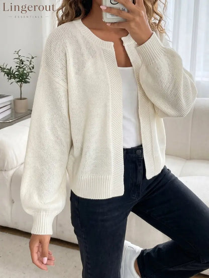 Open-Front Textured Knit Cardigan - White / S