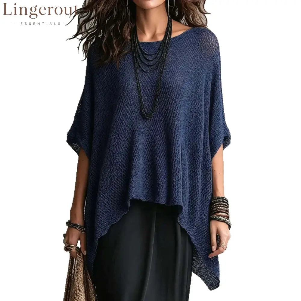 Open Knit Asymmetrical High Low Batwing Oversized Tunic Top