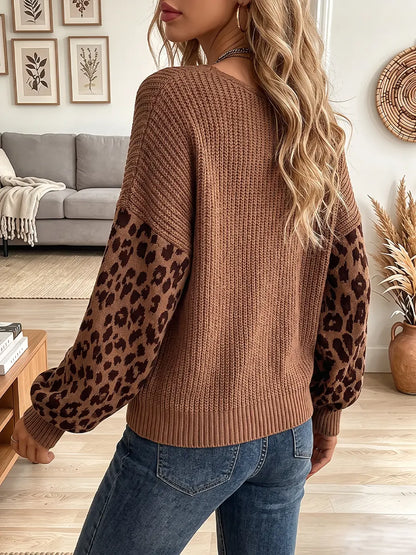Vintage Elegant Knit Patchwork Leopard Sweater