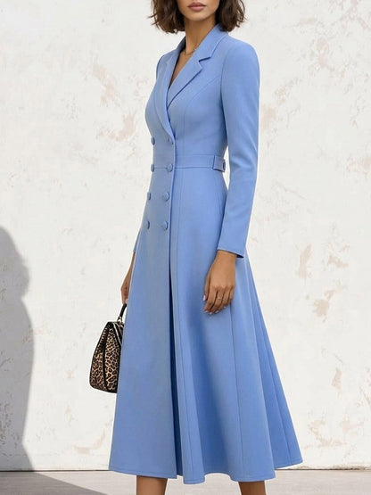 Women's Solid Color Lapel Long-sleeve Casual Loose A-line Blazer Dress
