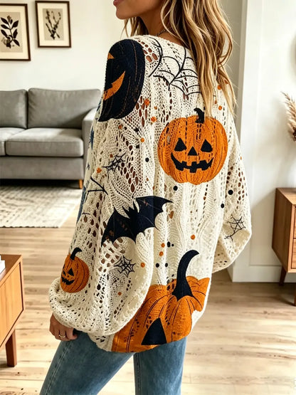 Funny Halloween Pattern Knit Hollow Art Casual Stylish Sweater