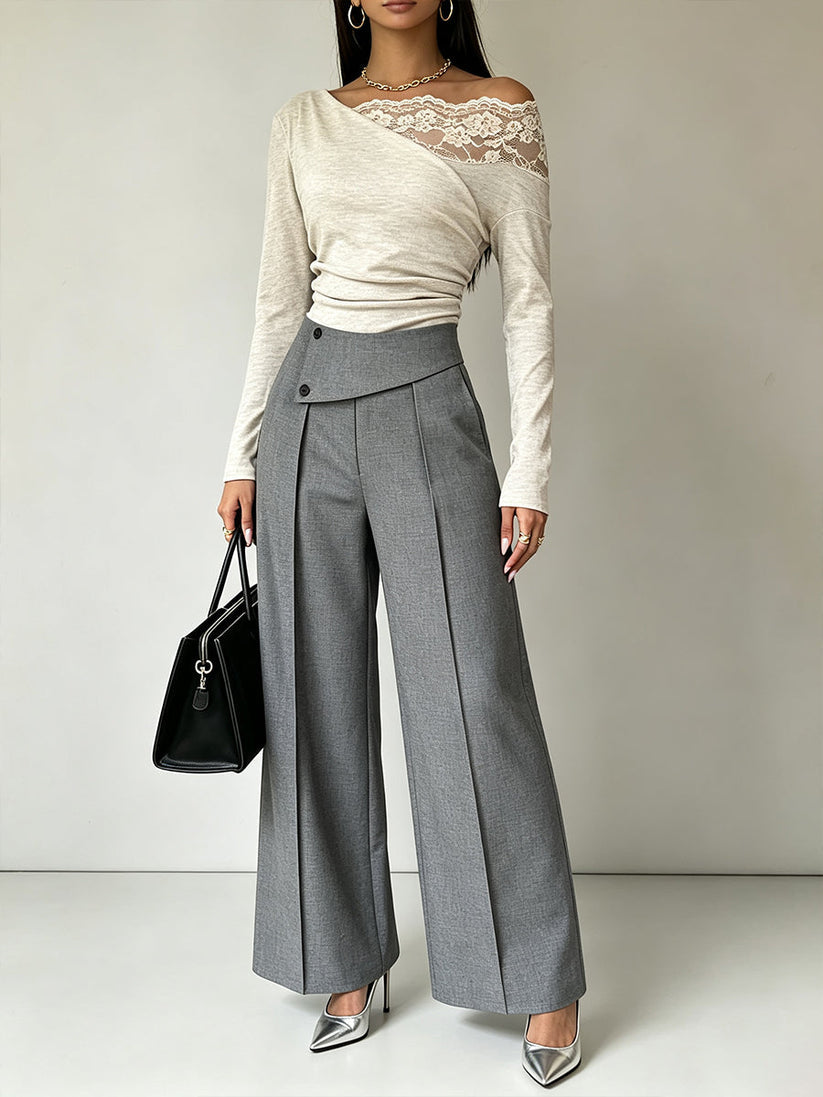 Wrap-Waist Wide-Leg Pants