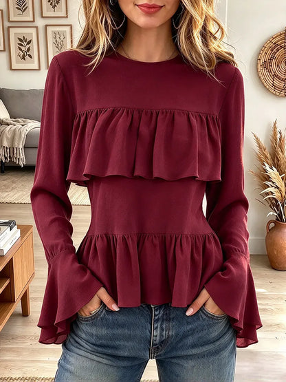 Women's Round Neck Tiered Ruffle Blouse