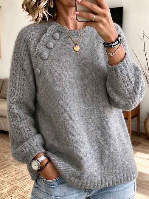 Chic Grey Openwork Mohair-blend Knit Top