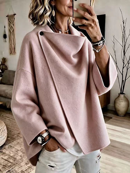 Women's Asymmetrical Button Wrap Collar Poncho Sweater