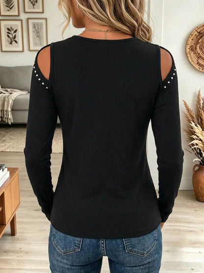 Women's Studded Cold-Shoulder Long-Sleeve Top