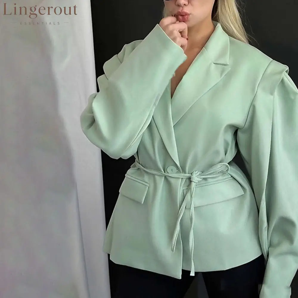Oversized belted blazer with puff sleeves – Modern and sophisticated elegance - Green / S