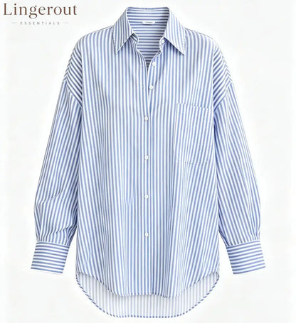 Oversized Blue & White Striped Shirt - Blue / S