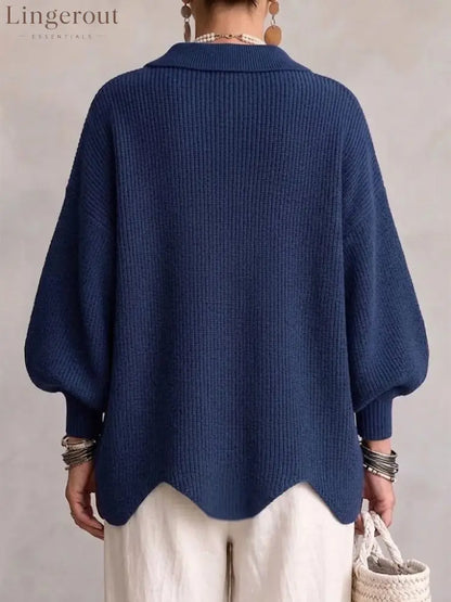 Oversized Collared Knit Cardigan With Large Metal Buttons