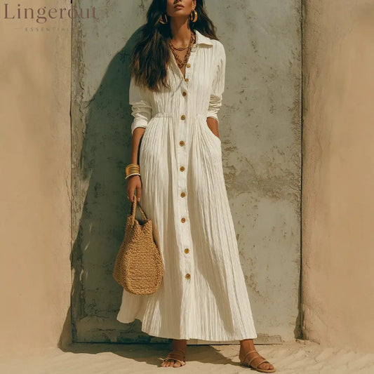 Oversized Crinkled Button Down Shirt Maxi Dress