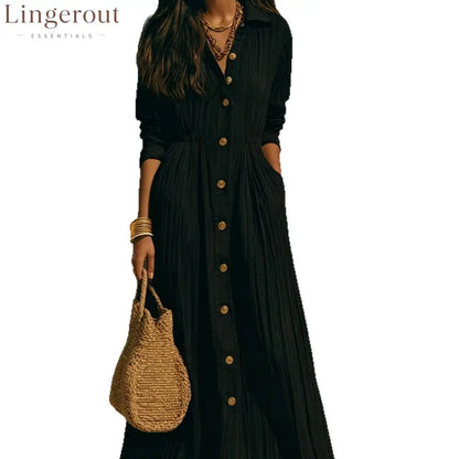 Oversized Crinkled Button Down Shirt Maxi Dress