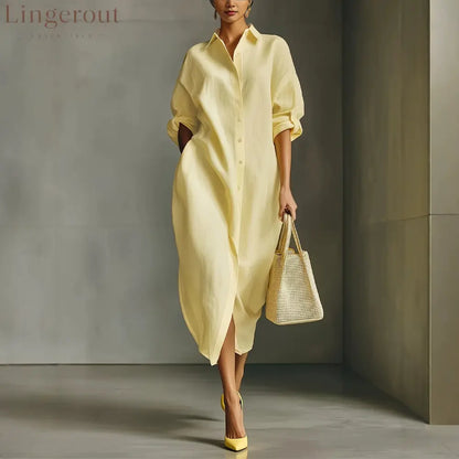 Oversized Linen Blend Midi Shirt Dress